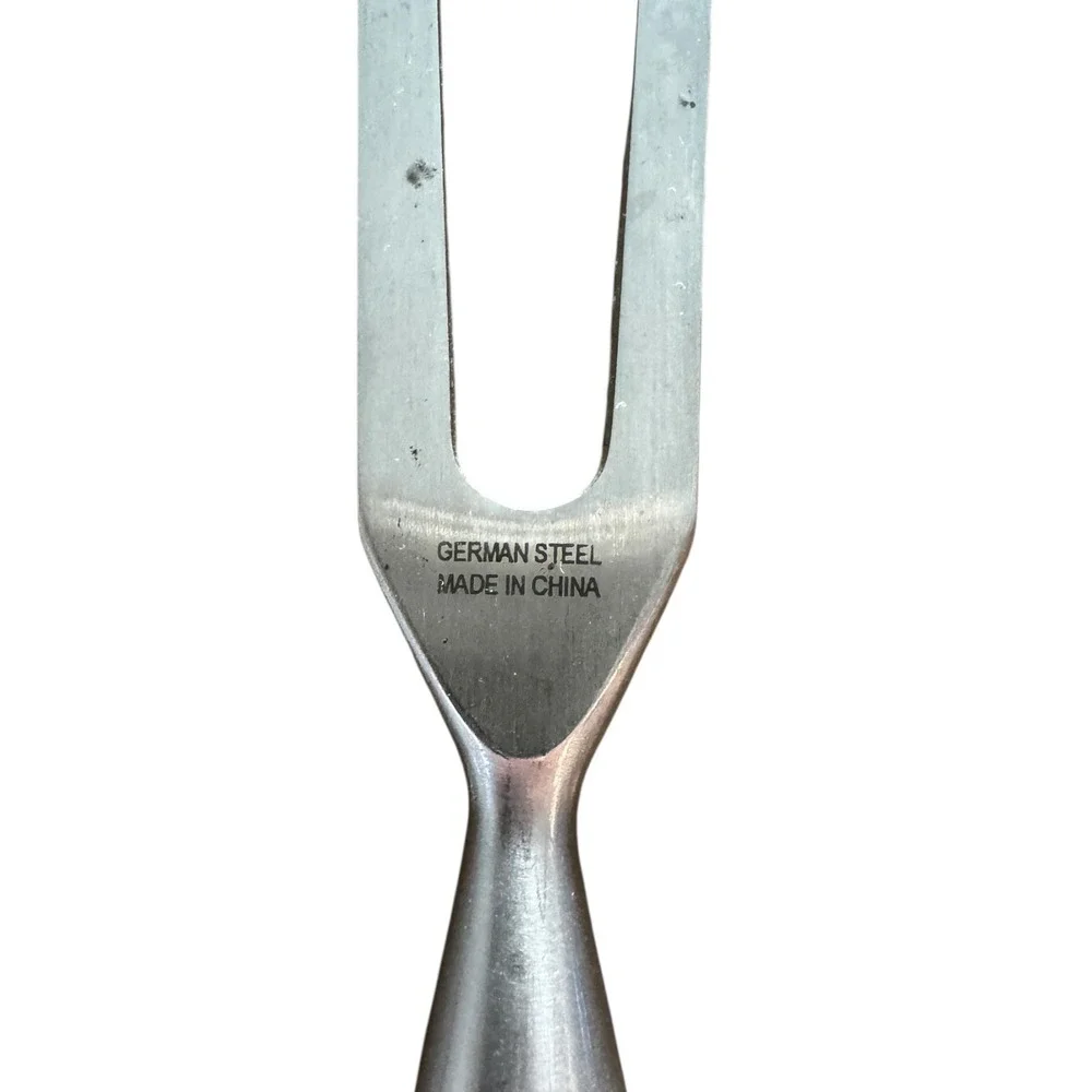German Steel Carving Fork‎ Black Ergonomic Handle Meat Serving Tool Silver